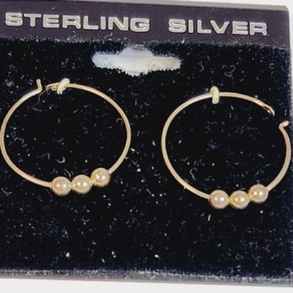 Vintage NWT Sterling Silver Ball Hoop Earring for Pierced Ears. - Picture 2 of 5